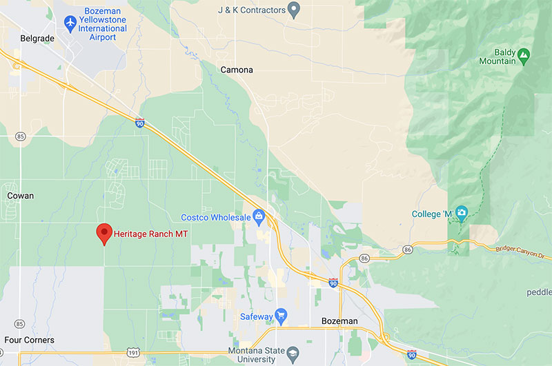 Image of Google Map for Heritage Ranch Bozeman MT